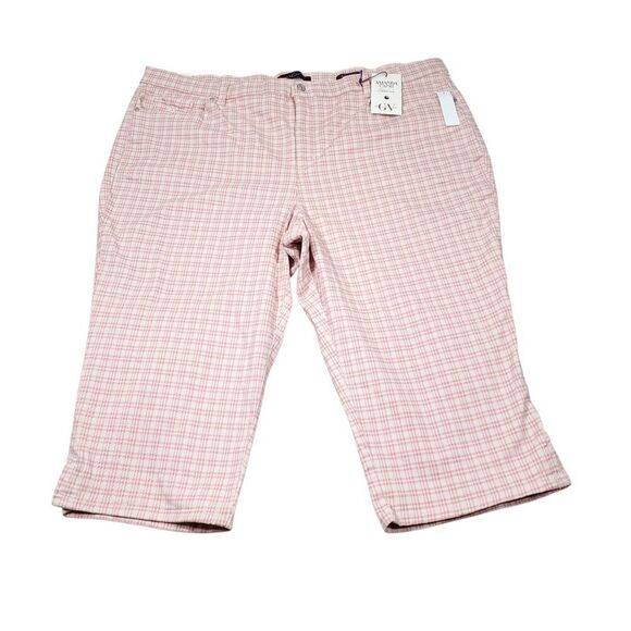 Gloria Vanderbilt Women's Amanda Capri Cropped Jeans Rosy Pink Refined Plaid 24W - Picture 1 of 8